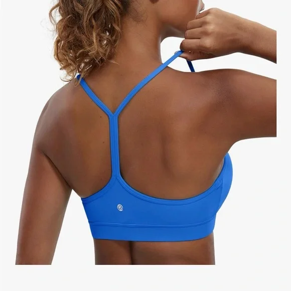NWOT CRZ YOGA Electric Blue/Sparkle Blue Strappy Racerback Sports Bra - Picture 2 of 6